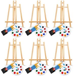 72 pcs professional painting set with easels, 6 pcs wood easels,6 packs of 60 brushes with nylon brush head and 6 pcs palettes, painting supplies kit for kids & adults to painting party.