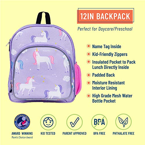 Wildkin 12-Inch Kids Backpack for Boys & Girls, Perfect for Daycare and Preschool, Toddler Bags Features Padded Back & Adjustable Strap, Ideal for School & Travel Backpacks (Unicorn)