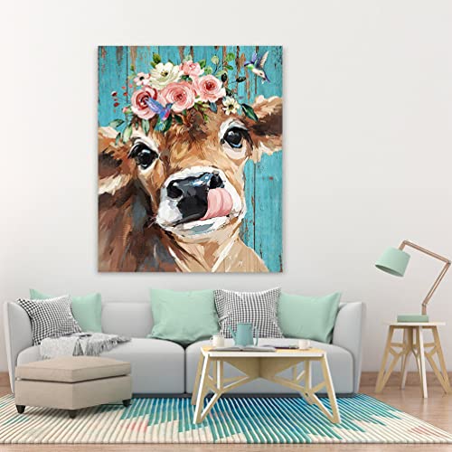 Cow Diamond Art Painting Kits for Adults - Round Full Drill Diamond Dots Paintings for Beginners, 5D Paint with Diamonds Pictures Gem Art Painting Kits DIY Adult Crafts Diamond Art Project Kits