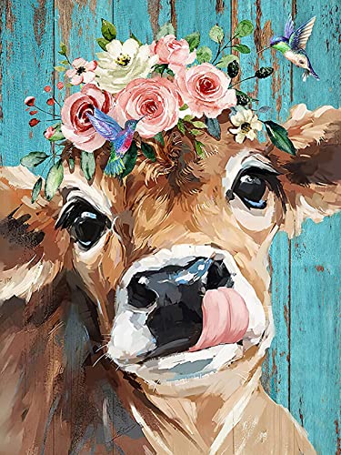 Cow Diamond Art Painting Kits for Adults - Round Full Drill Diamond Dots Paintings for Beginners, 5D Paint with Diamonds Pictures Gem Art Painting Kits DIY Adult Crafts Diamond Art Project Kits