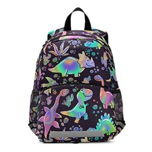 senya rainbow dinosaurs toddler backpack for kids boy girls age 3-6, preschool mini backpack with leash