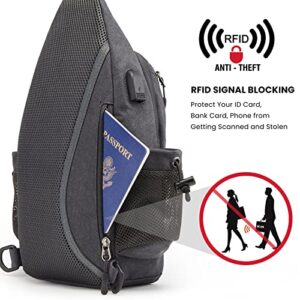 G4Free Sling Bag RFID Sling Backpack Chest Bag Crossbody Canvas Daypack for Men Women(Dark Grey)