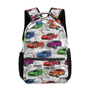 custom kid backpack, grunge sport race cars grey personalized school bookbag with your own name, customization casual bookbags for student girls boys