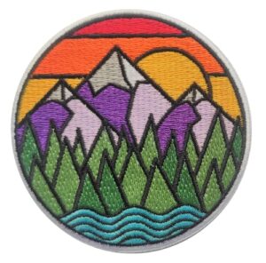 patchclub mountain and river adventure outdoor patch – colorful embroidered cool iron on/sew on patches
