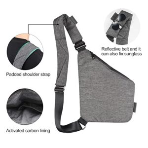 KOSMCCO Smell Proof Sling Bag, Unisex Activated Carbon Lining Over the Shoulder Sling Smell Proof Bag Chest Bag for Travel, Grey