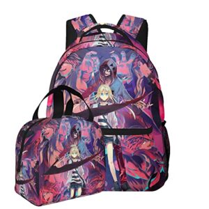 proborn 2pcs backpack set anime angels of death backpacks for women men leisure daypack school bookbag 2 in 1 with lunchbox