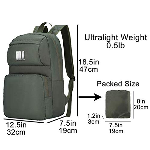 GBLQ PLUS Packable Backpack 35L, Lightweight Water Resistant Foldable Handy Daypack For Travel Hiking Camping - Green