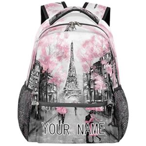 tropicallife eiffel tower custom backpack, pink cherry blossom paris personalized backpacks with name bookbag shoulder school computer hiking gym travel casual daypack