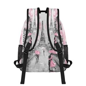 TropicalLife Eiffel Tower Custom Backpack, Pink Cherry Blossom Paris Personalized Backpacks with Name Bookbag Shoulder School Computer Hiking Gym Travel Casual Daypack