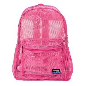 heavy duty classic gym student mesh see through netting backpack | padded straps | hot pink