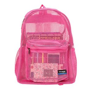Heavy Duty Classic Gym Student Mesh See Through Netting Backpack | Padded Straps | Hot Pink