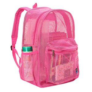 Heavy Duty Classic Gym Student Mesh See Through Netting Backpack | Padded Straps | Hot Pink