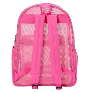 Heavy Duty Classic Gym Student Mesh See Through Netting Backpack | Padded Straps | Hot Pink