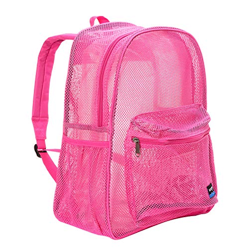 Heavy Duty Classic Gym Student Mesh See Through Netting Backpack | Padded Straps | Hot Pink