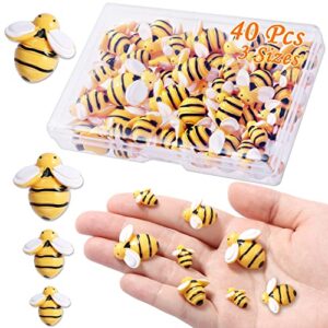 mikimiqi 40 pcs tiny resin bees decor bumble bee embellishment resin bees craft decorations with storage box for diy craft wreath scrapbooking party home decor, 0.98 in, 0.74 in, 0.55 in