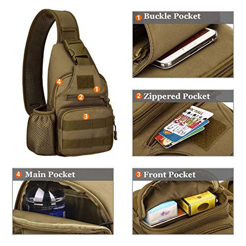 Tactical Military Chest Sling Bag Water Resistant MOLLE Shoulder Backpack Mens One Strap Daypack with Water Bottle Holder