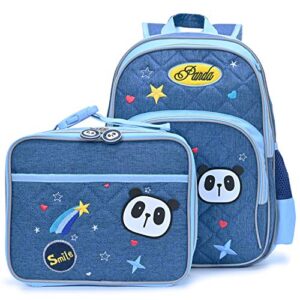 abshoo cute lightweight panda kids school bookbag for elementary kindergarten girls backpacks with lunch bag (blue panda set)