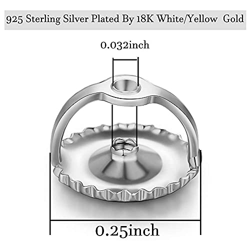 3 Pairs Screw on Earring Backs Replacement for Diamond Earring Studs,18K Gold Plated Sterling Silver Hypoallergenic Screwbacks Locking for Threaded Post（ 0.032'')