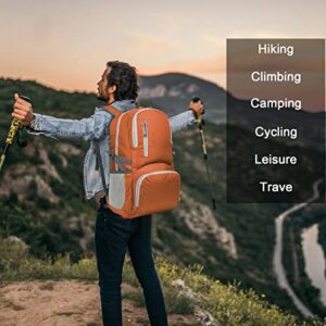 Packable Lightweight Hiking Backpack,Oliomp-35L Waterproof Foldable Travel Backpack Suitable for men and women camping outdoor hiking and cycling.(Orange)