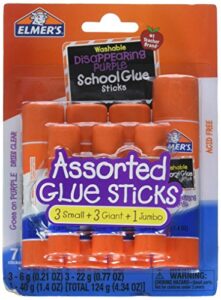 elmer’s disappearing purple school glue sticks, assorted sizes: 3 small + 3 giant + 1 jumbo glue stick (e4081)