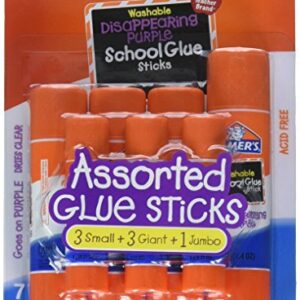 Elmer's Disappearing Purple School Glue Sticks, Assorted Sizes: 3 Small + 3 Giant + 1 Jumbo Glue Stick (E4081)