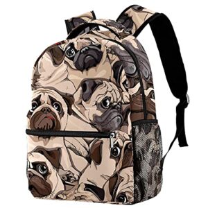 niaocpwy funny cute pug dog backpack for middle school student, durable daypack with adjustable strap