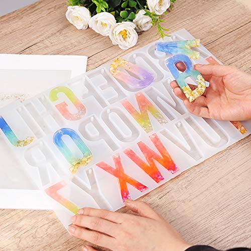 LET'S RESIN Alphabet Keychain Molds with Hole, Large Alphabet Resin Silicone Molds for Epoxy, Resin Letter Molds for Keychain Jewelry Pendant Making