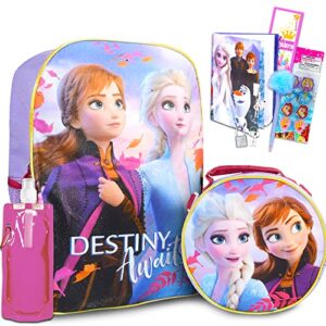 disney frozen backpack and lunch bag school supplies set – bundle with frozen backpack, lunch box, water bottle, frozen notebook, stationery, more | frozen school supplies for girls