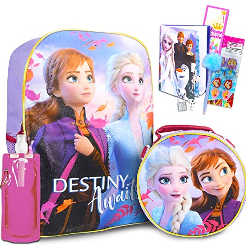 Disney Frozen Backpack and Lunch Bag School Supplies Set - Bundle with Frozen Backpack, Lunch Box, Water Bottle, Frozen Notebook, Stationery, More | Frozen School Supplies for Girls