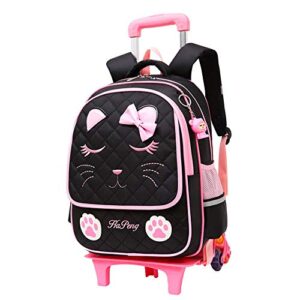 girls rolling backpack trolley school bags cat face print travel wheeled carry-on kids’ luggage