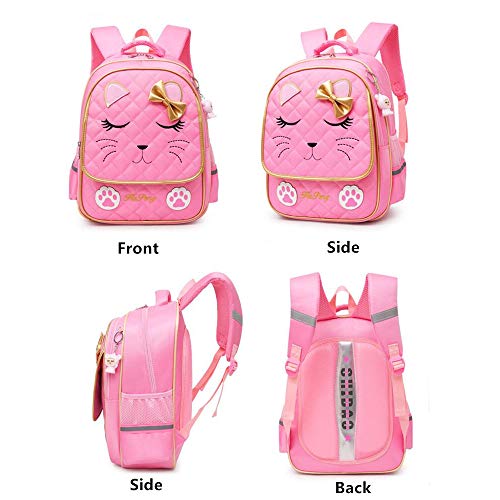 Girls Rolling Backpack Trolley School Bags Cat Face Print Travel Wheeled Carry-on Kids' Luggage