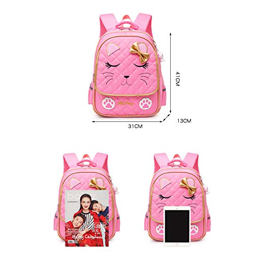 Girls Rolling Backpack Trolley School Bags Cat Face Print Travel Wheeled Carry-on Kids' Luggage