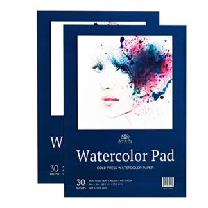art-n-fly watercolor paper pad 9×12″ 2 pack – cold press water color sketchbook pad 30 sheets 140 lb for art painting, drawing, wet & mixed media – water coloring paint paper for artist & kids