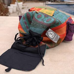 DharmaObjects Lungta Recycled Jute Rice Bag Backpack Hand Made Nepal Multi Color