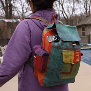 DharmaObjects Lungta Recycled Jute Rice Bag Backpack Hand Made Nepal Multi Color