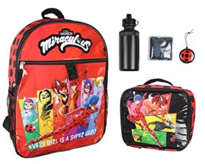 miraculous tales of ladybug & cat noir characters 5 pc backpack lunchbox icepack water bottle