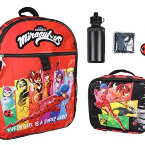 Miraculous Tales of Ladybug & Cat Noir Characters 5 PC Backpack Lunchbox Icepack Water Bottle