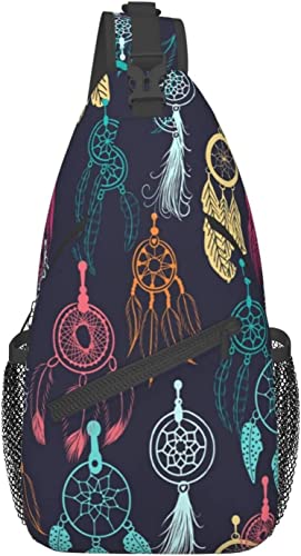 Ethnic Dream Catcher Chest Bag Sling Backpack Travel Hiking Daypack Casual Chest Bag for Men Women