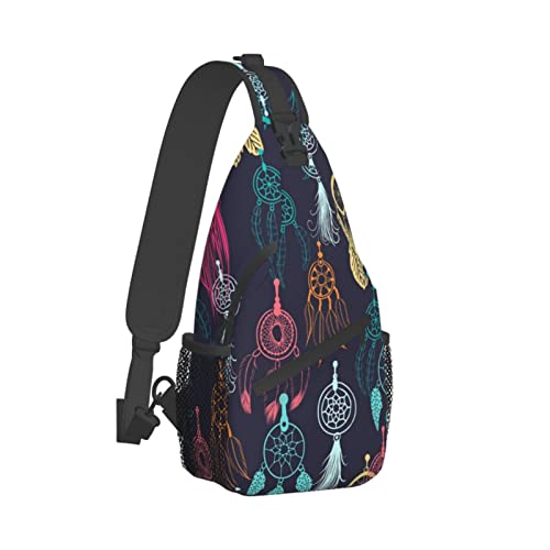 Ethnic Dream Catcher Chest Bag Sling Backpack Travel Hiking Daypack Casual Chest Bag for Men Women