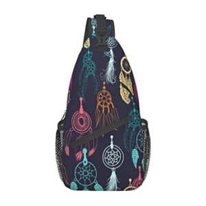 Ethnic Dream Catcher Chest Bag Sling Backpack Travel Hiking Daypack Casual Chest Bag for Men Women