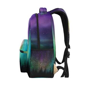 Northern Lights Aurora Borealis Backpack Waterproof School Shoulder Bag Gym Backpack Blue Mountain Laptop Bag Casual Day Pack Outdoor Travel Sports Bags for Women Men Kids