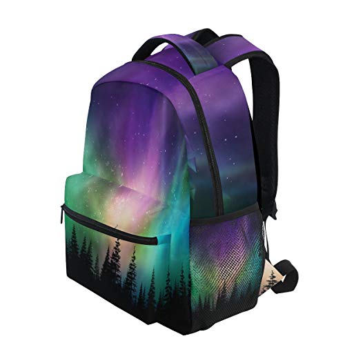 Northern Lights Aurora Borealis Backpack Waterproof School Shoulder Bag Gym Backpack Blue Mountain Laptop Bag Casual Day Pack Outdoor Travel Sports Bags for Women Men Kids