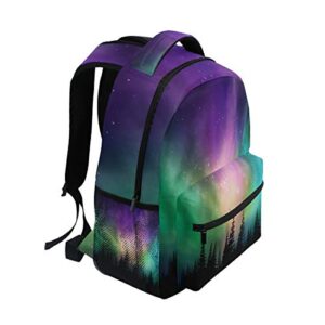 Northern Lights Aurora Borealis Backpack Waterproof School Shoulder Bag Gym Backpack Blue Mountain Laptop Bag Casual Day Pack Outdoor Travel Sports Bags for Women Men Kids