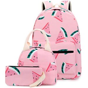 camtop teen girls backpack for school kids backpack with lunch bag watermelon bookbag set (y0080-3 watermelon-pink)
