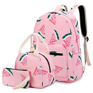 CAMTOP Teen Girls Backpack for School Kids Backpack with Lunch Bag Watermelon Bookbag Set (Y0080-3 Watermelon-Pink)