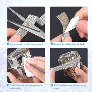 Self Adhesive Rhinestone Strips Diamond Bling Crystal Rhinestone Ribbon Sticker, Bling Wrap Roll DIY for Crafting, Cake Decorating and Fabric (0.45 inches * 3 Yards, Silver)