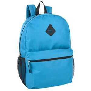 19 inch school backpacks with mesh side pockets – basic large solid color backpacks for kids, men, women, travel (blue/black)