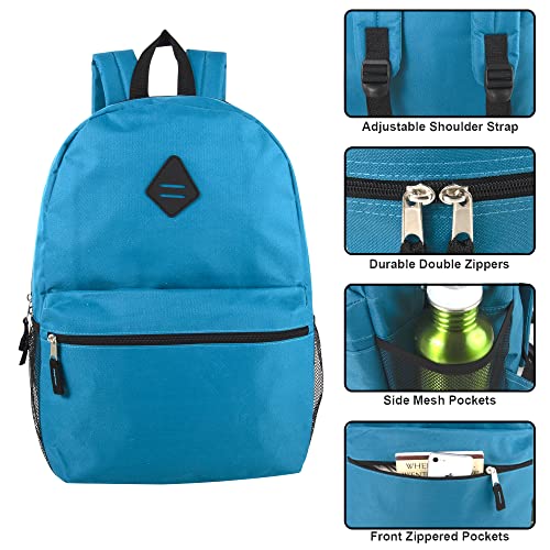 19 Inch School Backpacks with Mesh Side Pockets – Basic Large Solid Color Backpacks for Kids, Men, Women, Travel (Blue/Black)