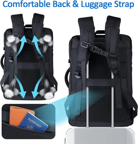 Lapsouno Carry On Backpack, Travel Backpack, Expandable 40L Carry On Luggage Backpack for Travel, Airplane Approved Large Luggage Backpack for Men Women, Business Daypack Weekender Bag with USB,Black