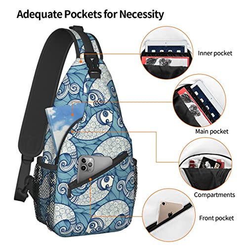 Japanese Wave With Fish Crossbody Sling Backpack For Men Women,Shoulder Chest Daypack Bag For Travel Hiking